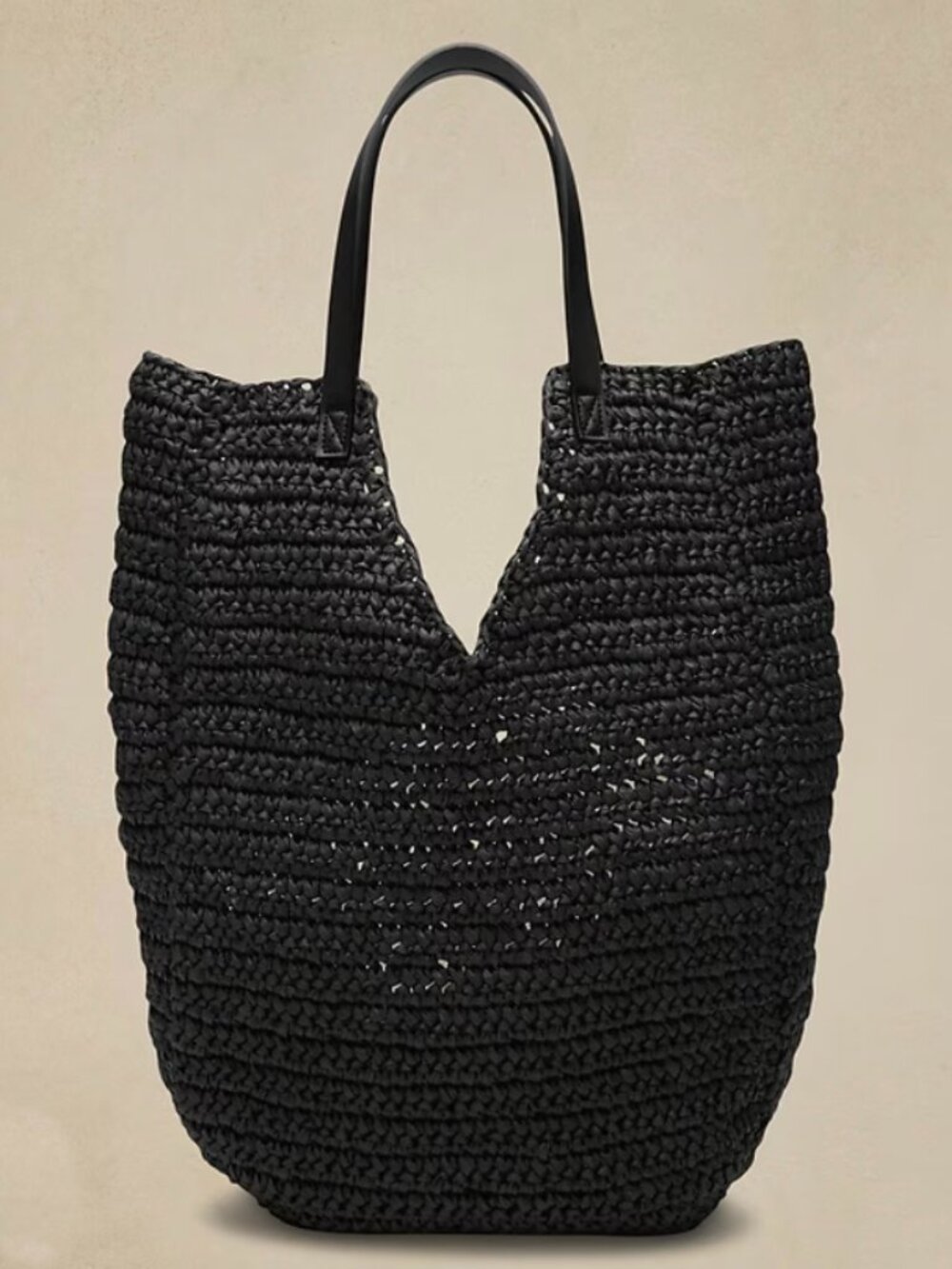 NWOT Banana Republic Black Modern Straw Tote Woven Beach Bag - Picture 1 of 3